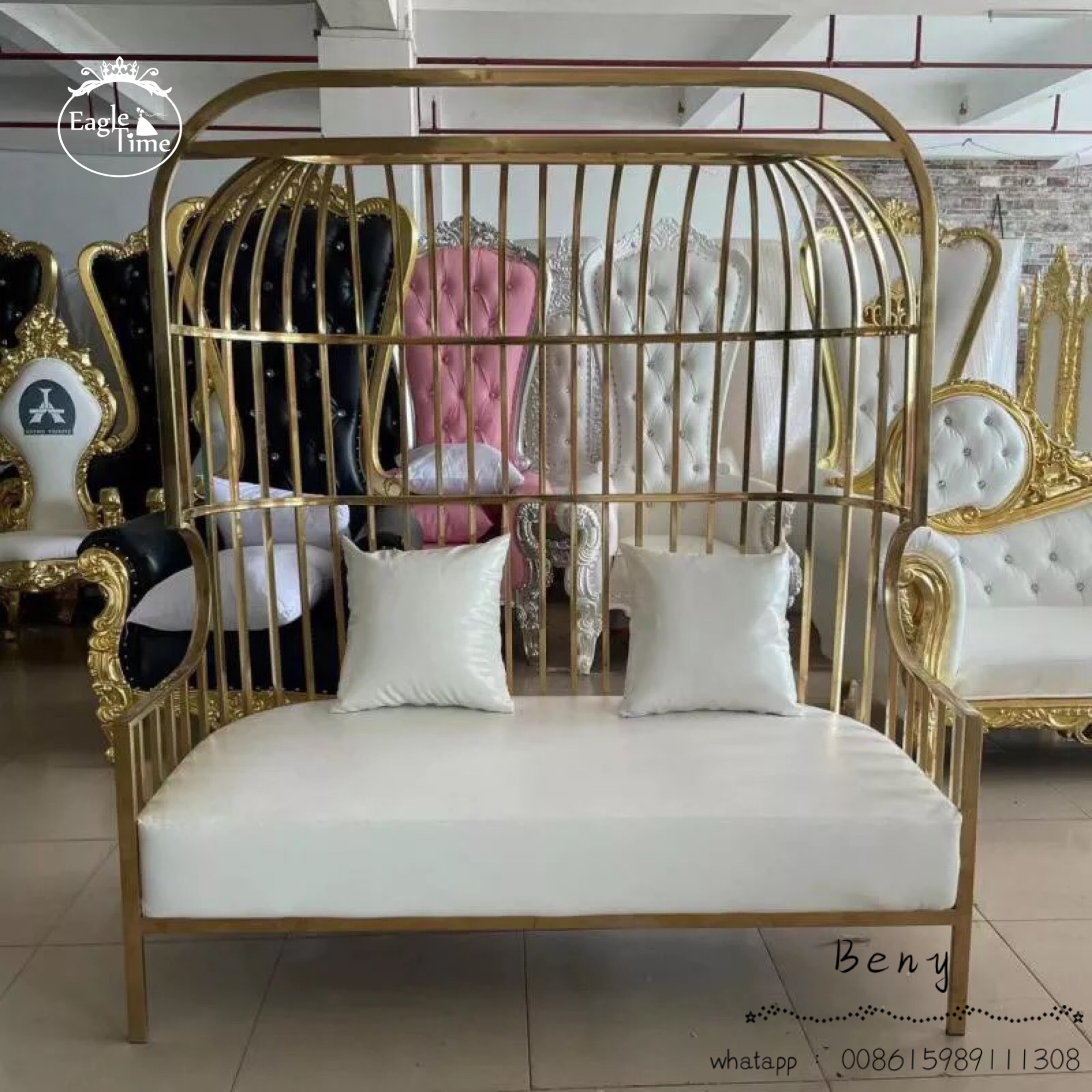 Modern Luxury Bride Groom Birdcage Throne Sofa Chair for Wedding Banquets Hotel Activities Outdoor Parties Durable Wood Frame