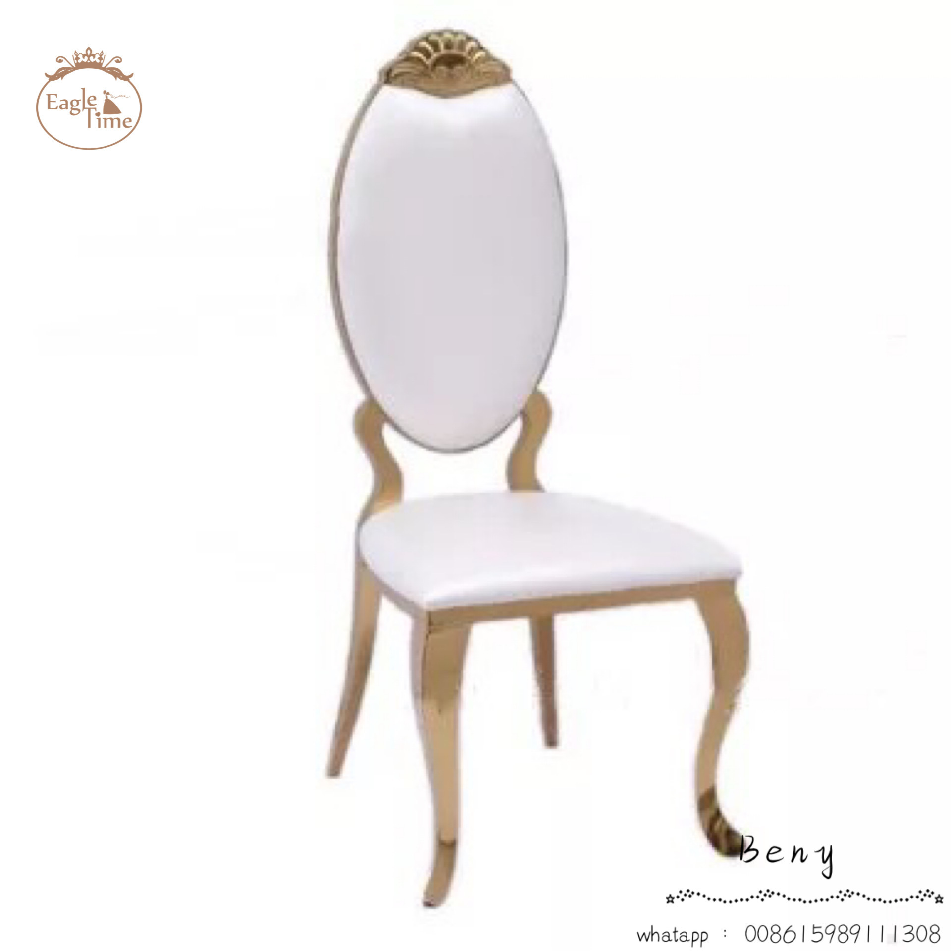 Golden head flower stainless steel hotel furniture restaurant chair wedding crown flower top chair