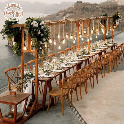 Wooden Simple Design Hotel Banquet Party Event Dining Wooden Cross Back Wedding Chair