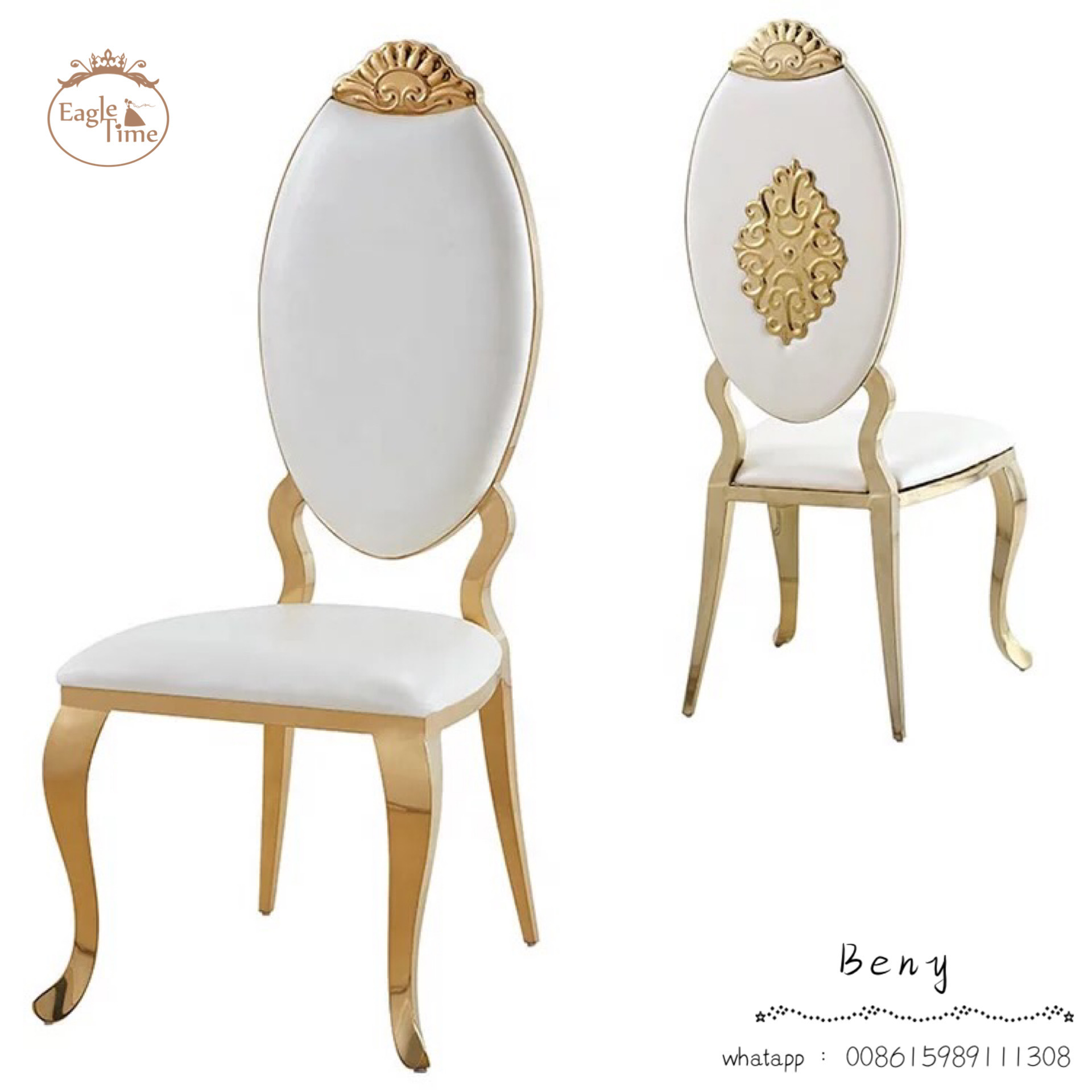 Golden head flower stainless steel hotel furniture restaurant chair wedding crown flower top chair