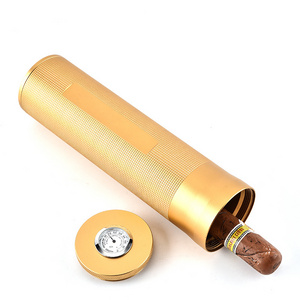 Wholesale Cigar aluminum tube with humidifier Cigarette case Tobacco box set Tobacco Humidor Aluminum Cigar Tube with Hygrometer