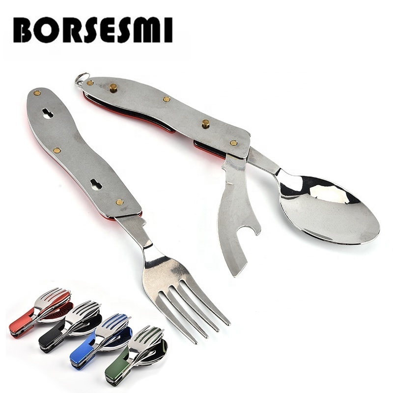 New Wholesale camping cutlery 3 in 1 portable folding cutlery set stainless steel tableware set gift travel spoon fork knife