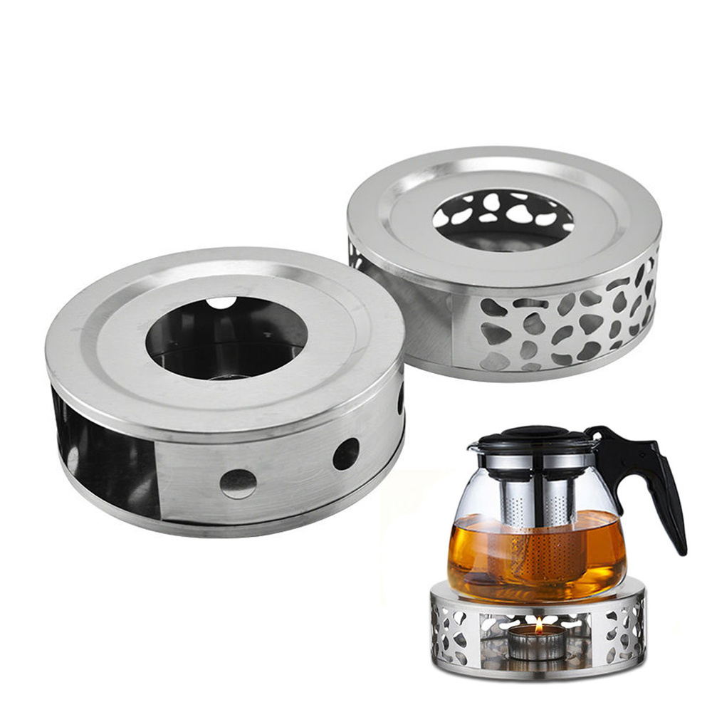 Stylish Tea Pot Heater Brushed Stainless Steel Teapot Warmer with Candle Holder