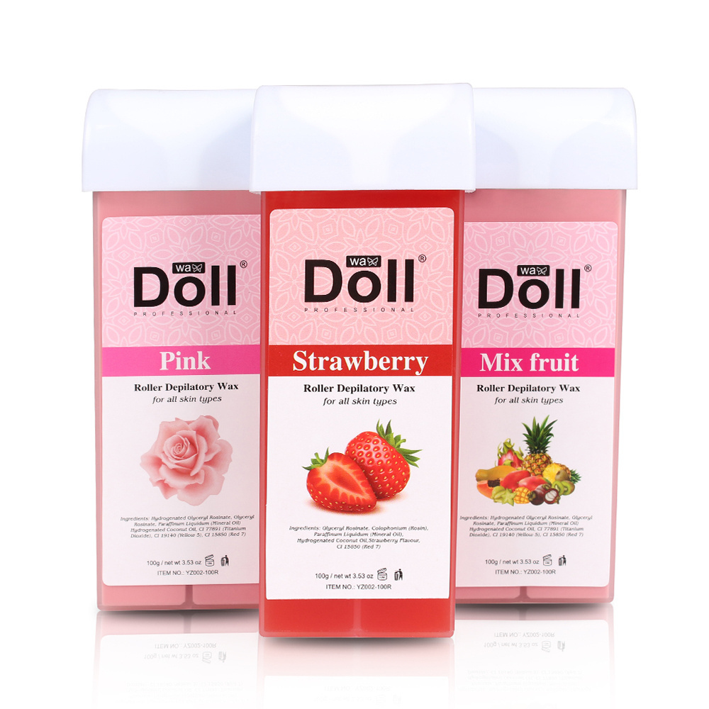 100g strawberry Roll On Hot Depilatory soft Wax Cartridge Hair Removal liposoluble warm roller Wax