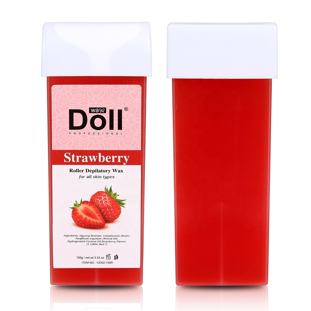 100g strawberry Roll On Hot Depilatory soft Wax Cartridge Hair Removal liposoluble warm roller Wax