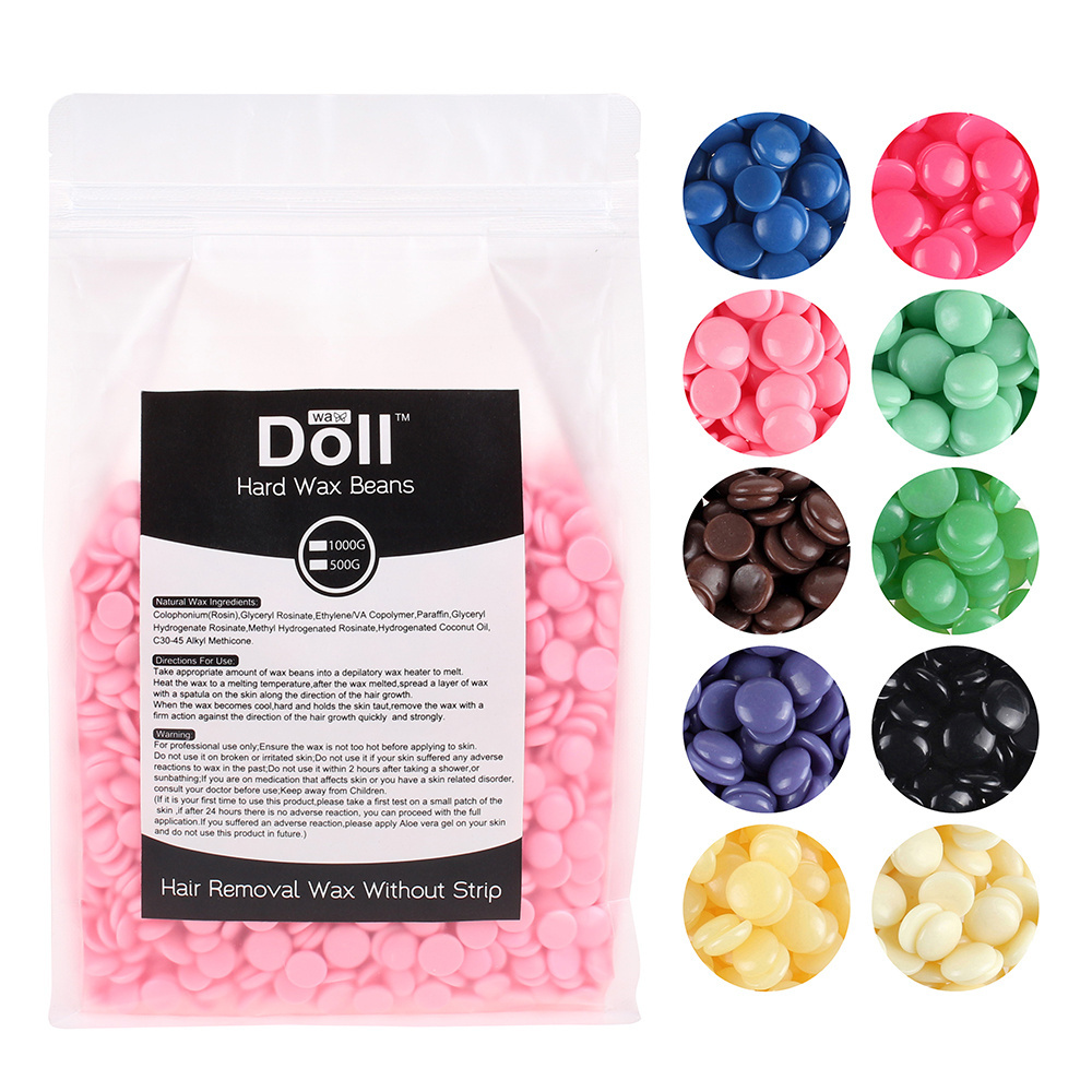 Doll Wax pink rose 1kg  Hard Wax Beans natural Depilatory Wax for Body Hair Removal 10 colors