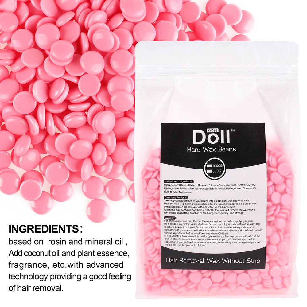 Doll Wax pink rose 1kg  Hard Wax Beans natural Depilatory Wax for Body Hair Removal 10 colors