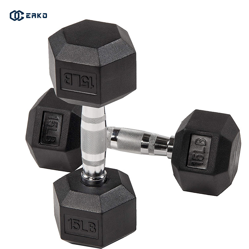 Eako sports rubber coated steel weights in lbs hexagon hex dumbbells sets 40kg