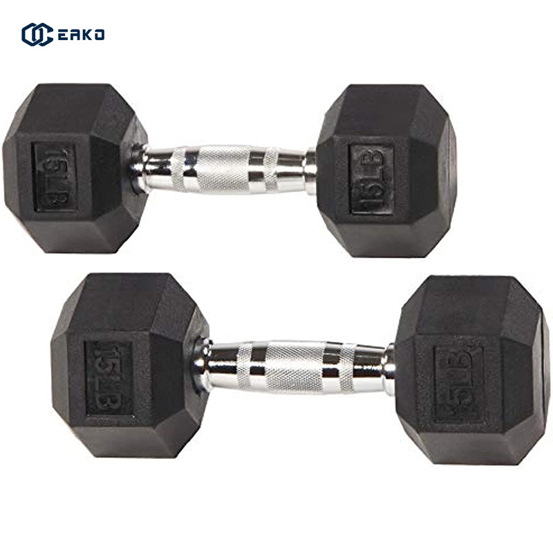 Eako sports rubber coated steel weights in lbs hexagon hex dumbbells sets 40kg