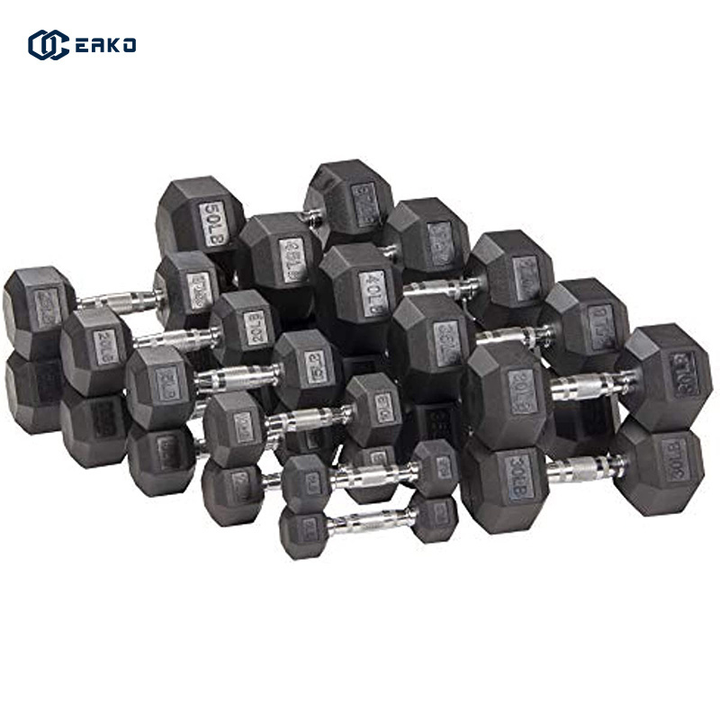 Eako sports rubber coated steel weights in lbs hexagon hex dumbbells sets 40kg