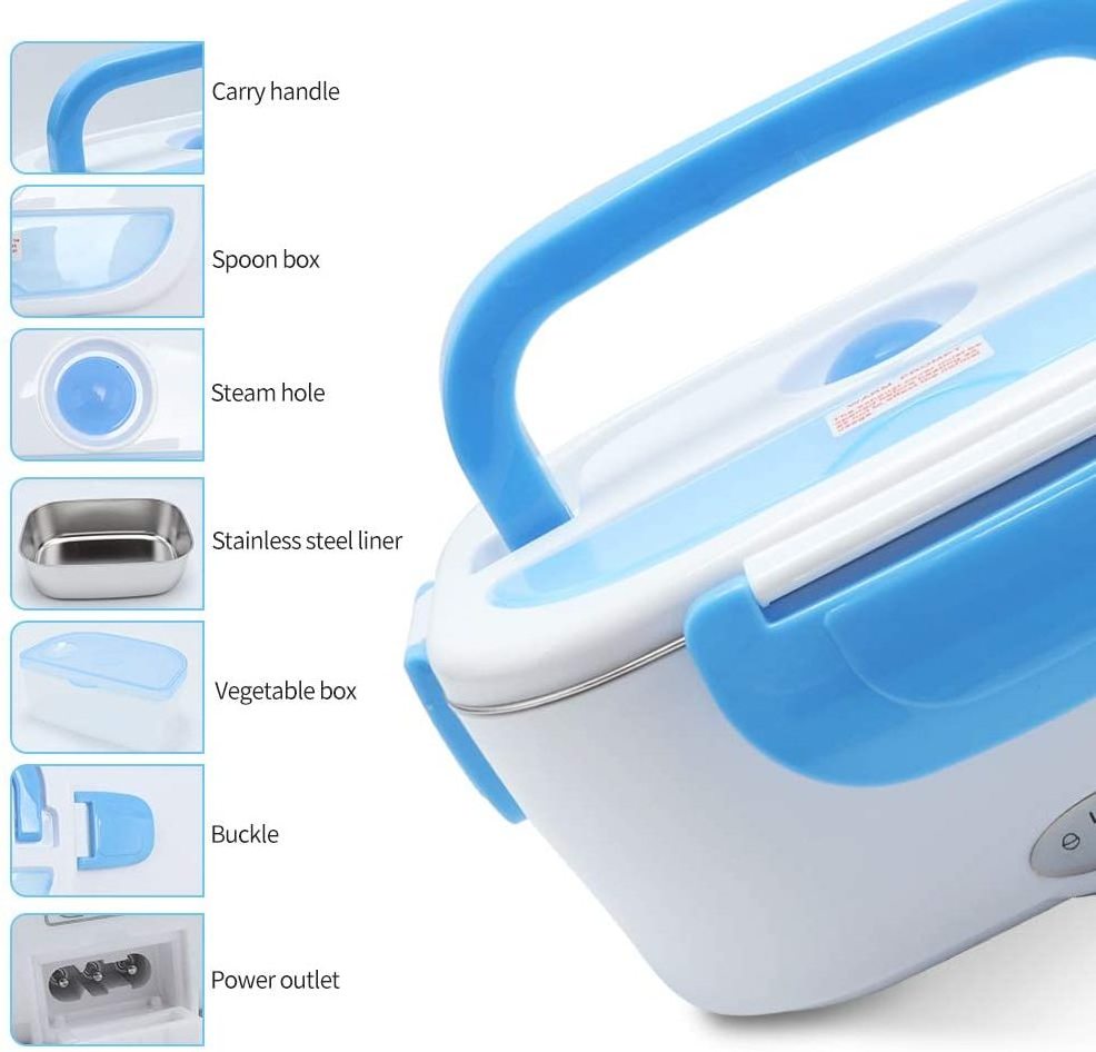 Home And Car Use Safe Stainless Steel Portable Self Heating Lunchbox Heated Food Warmer Electric Lunch Box With Carry Bag