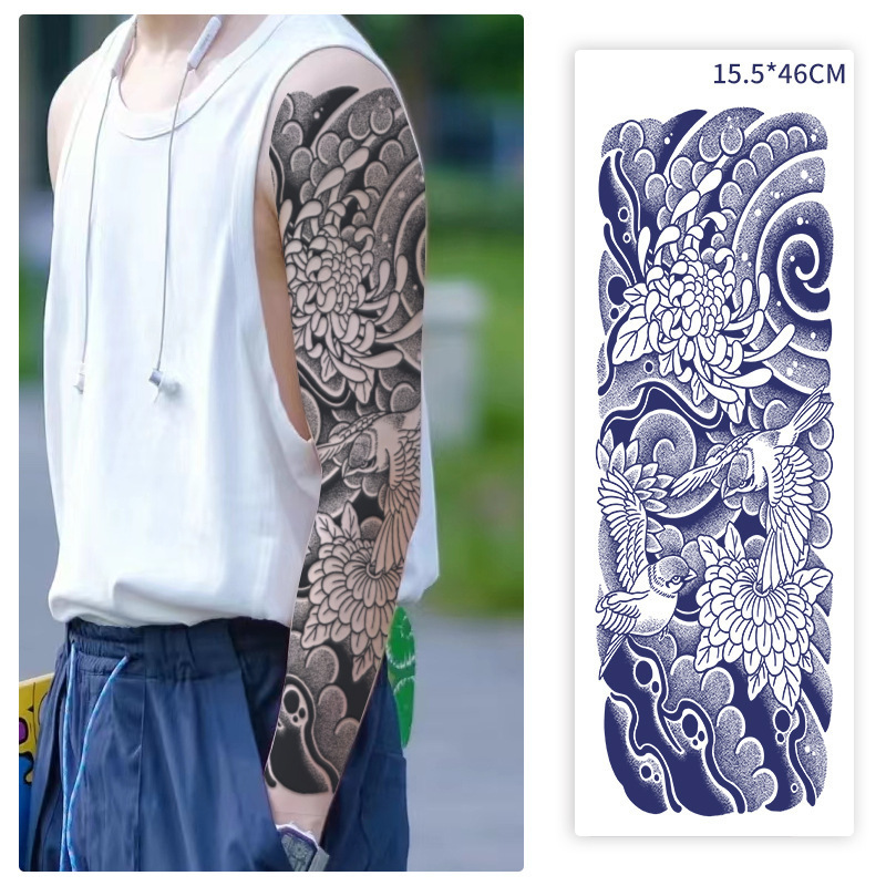 Semi-Permanent Juice Herbal Tattoo Stickers Full Arm Large Flower Arm Cherry Blossom Wave Flower Leg Waterproof Tattoo Stickers