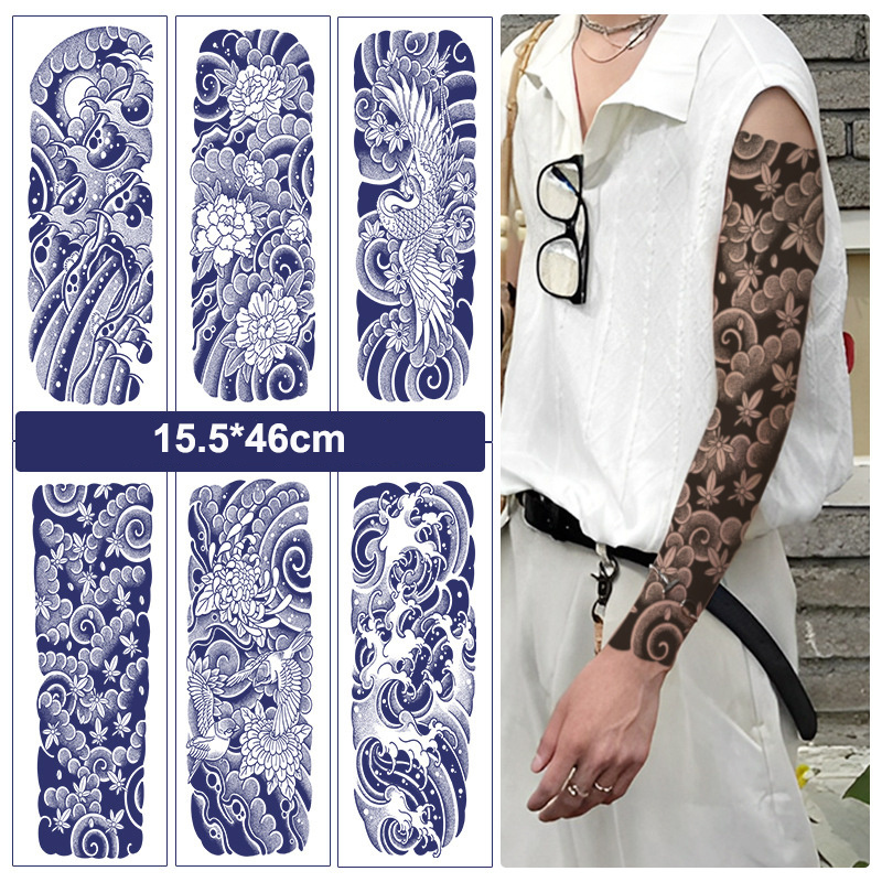 Semi-Permanent Juice Herbal Tattoo Stickers Full Arm Large Flower Arm Cherry Blossom Wave Flower Leg Waterproof Tattoo Stickers