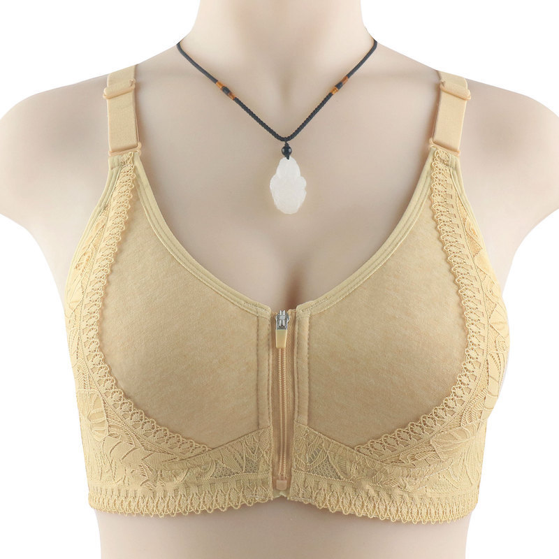 Adjustable Strap Soft Cup Big Size Front Zipper No Hook Wireless Lace Bra