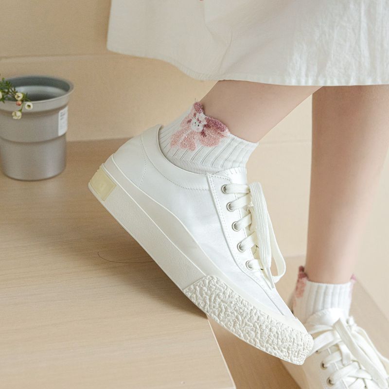 Women Feather Yarn Retro Flower Short Ankle Cotton Socks