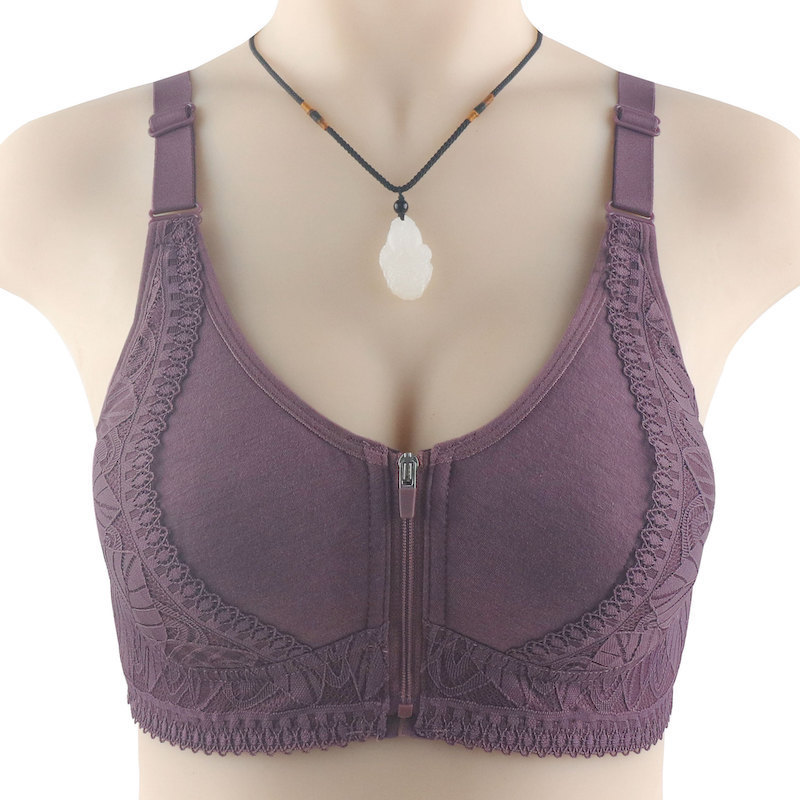 Adjustable Strap Soft Cup Big Size Front Zipper No Hook Wireless Lace Bra