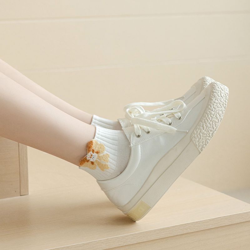 Women Feather Yarn Retro Flower Short Ankle Cotton Socks