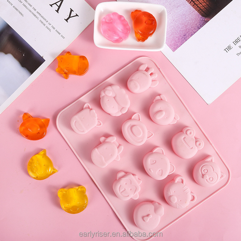 Early Riser 12 cavity mini animal fondant silicone mold baking chocolate jelly pudding diy handmade candy  soap mold