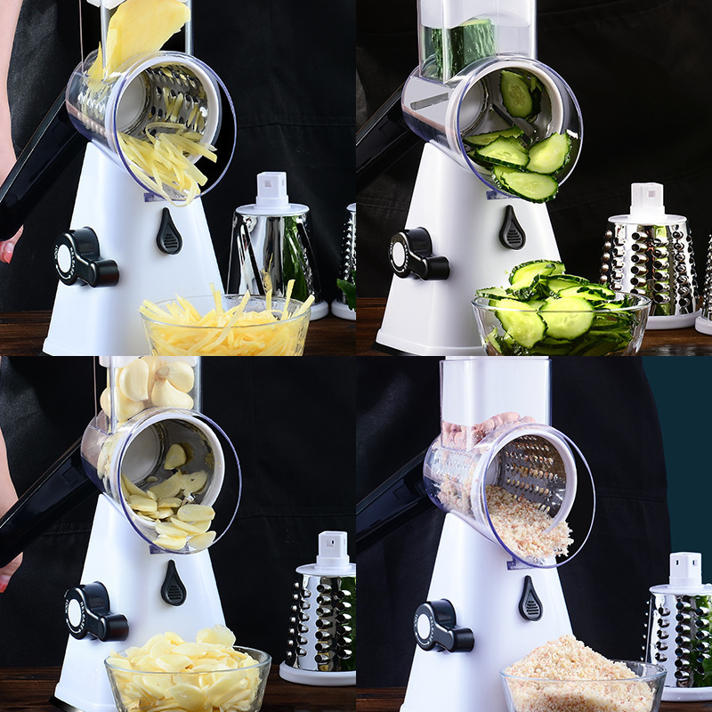 Stainless Steel Chopper Cutter Slicer Vegetable Tool Kitchen Rotary Cheese Grater Shredder Multifunction Replaceable 3 Blade