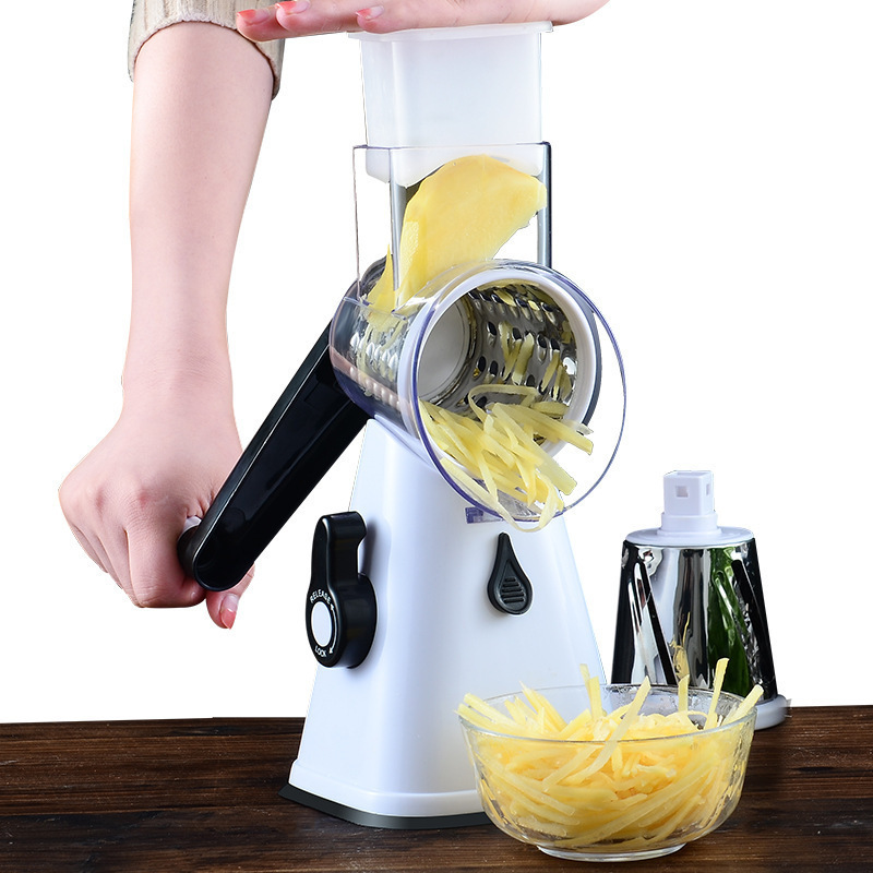 Stainless Steel Chopper Cutter Slicer Vegetable Tool Kitchen Rotary Cheese Grater Shredder Multifunction Replaceable 3 Blade