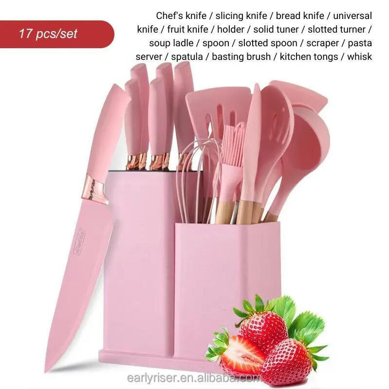 Early Riser Silicone Kitchenware Set 19 Piece Set Popular Kitchen Utensils Stainless Steel Knife Silicone Cookware Kitchen Set