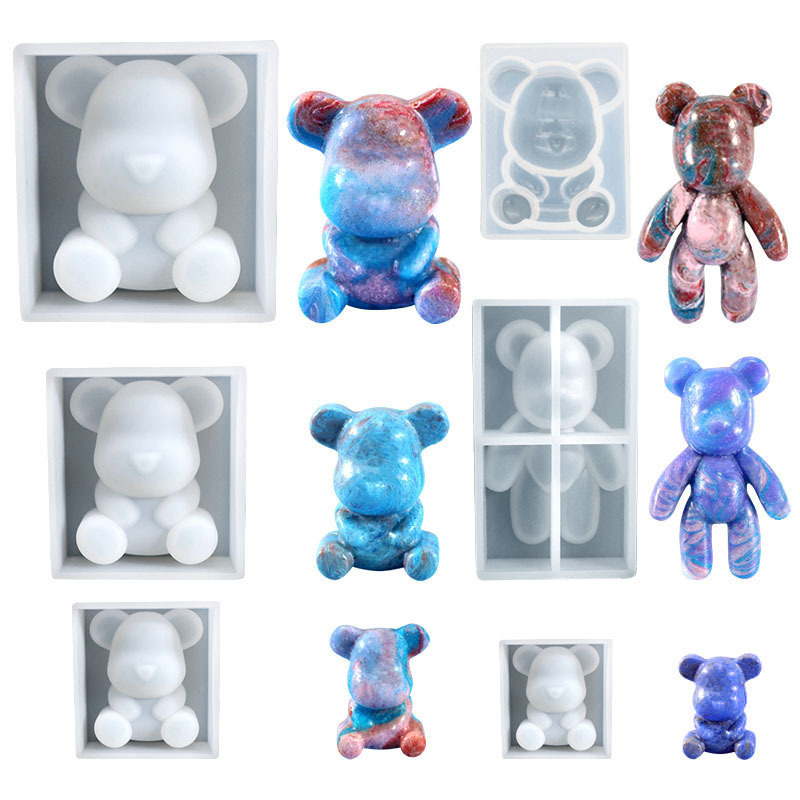 DIY Lacquer crystal drop glue forming sitting small bear cub shape silicone mold violent bear 3D Gypsum mold jewelry decorations