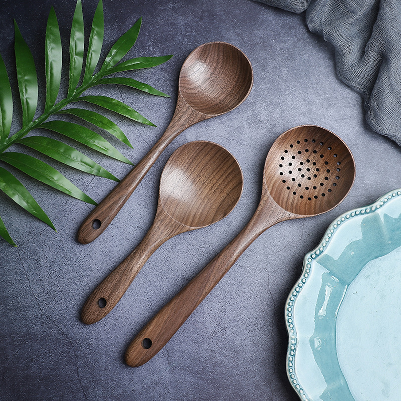 Black Walnut Wood Spoon Spatula Utensils Sets Household Wooden Rice Spoon Spatula Cooking Tools