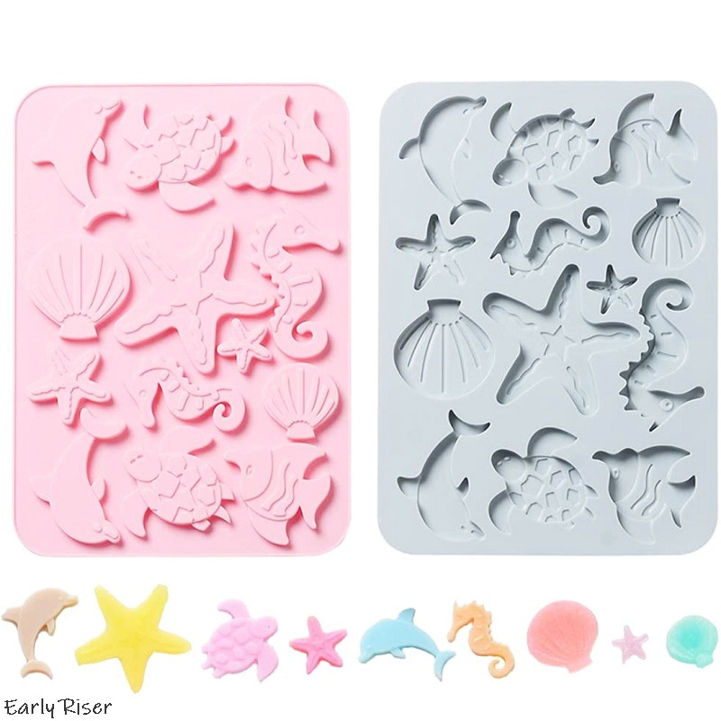 Early Riser Silicone marine life mold seahorse starfish Penguin fish shell shape Cookie baking cake chocolate Fondant silicon