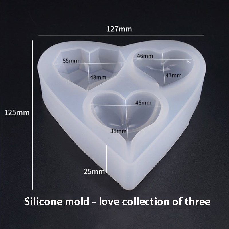 3 Cavity Silicone Crystal Love-heart Resin Mold DIY Jewelry Mold Highlight Mirror Creative Handmade Art Tools