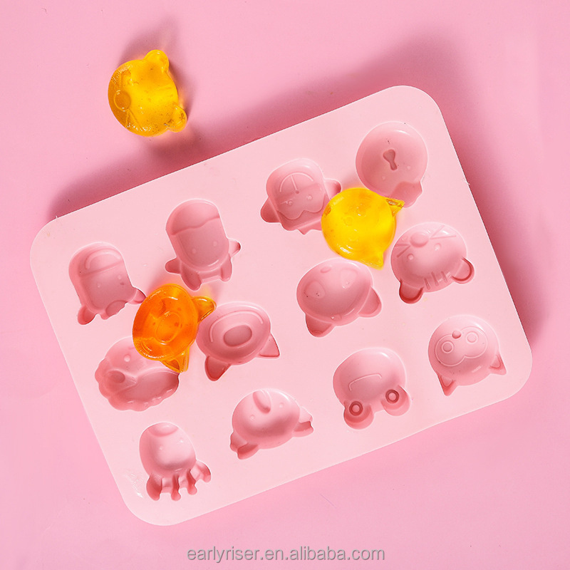 Early Riser 12 cavity mini animal fondant silicone mold baking chocolate jelly pudding diy handmade candy  soap mold