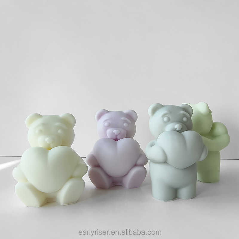 Early Riser Teddy Bear Aromatherapy Candle Mold DIY Three-dimensional Animal Sitting Bear Wax Silicone Mold Couple Gift Candle