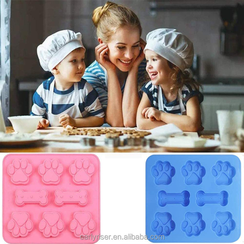 Early Riser Silicone Cat's Claw and Bone Silicone Dog Treat Mold For Baking Chocolate Candy Jelly Ice Block Silicone Mold