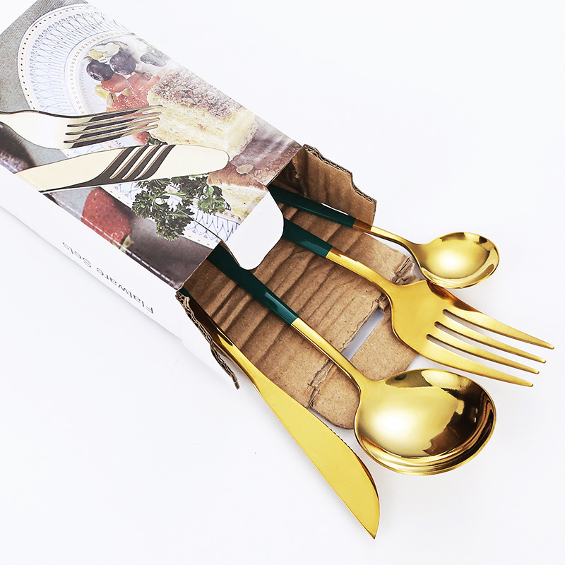 Early Riser hot selling 20pcs stainless steel portugal hotel western food steak knife fork spoon set gift box packaging