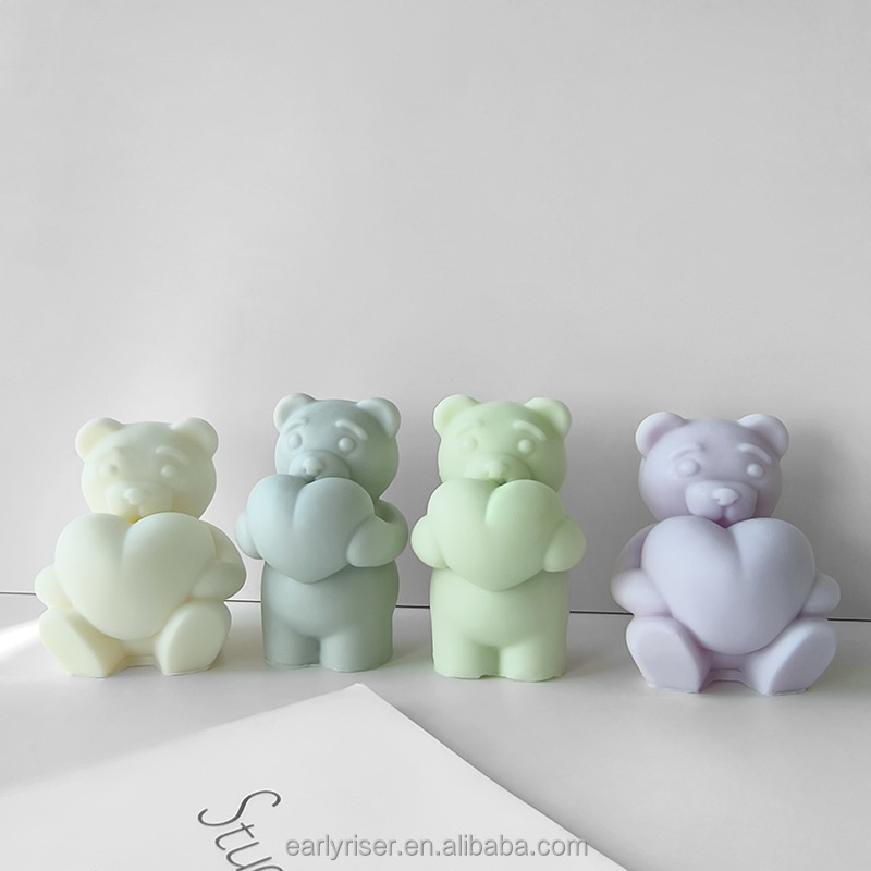 Early Riser Teddy Bear Aromatherapy Candle Mold DIY Three-dimensional Animal Sitting Bear Wax Silicone Mold Couple Gift Candle