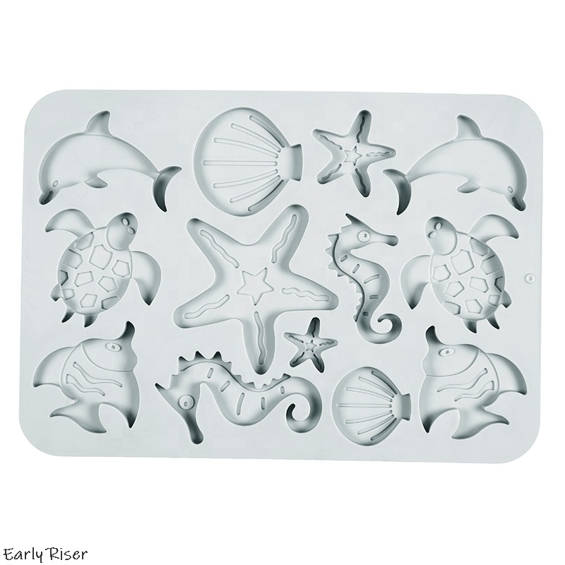 Early Riser Silicone marine life mold seahorse starfish Penguin fish shell shape Cookie baking cake chocolate Fondant silicon