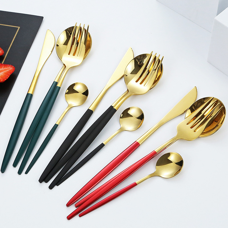 Early Riser hot selling 20pcs stainless steel portugal hotel western food steak knife fork spoon set gift box packaging