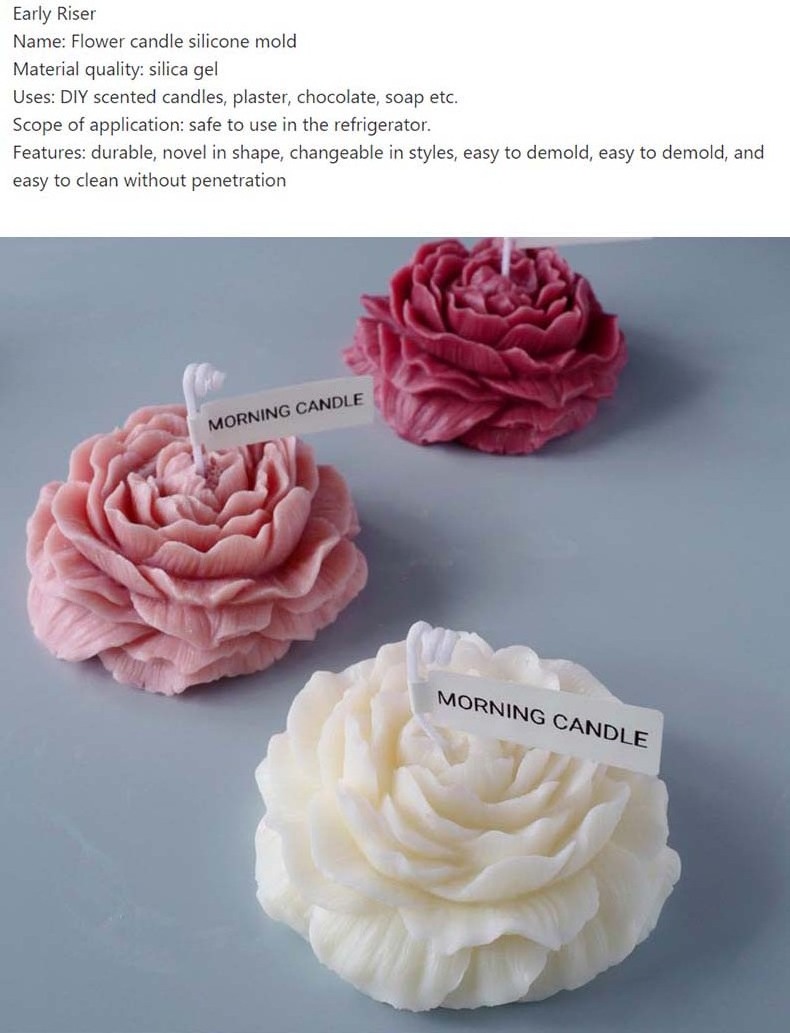 Early Riser DIY 3D Peony flowers Scented Candle Mold  Aromatherapy Bubble Shape Gypsum Soap Candle Making Flower Silicone Mould