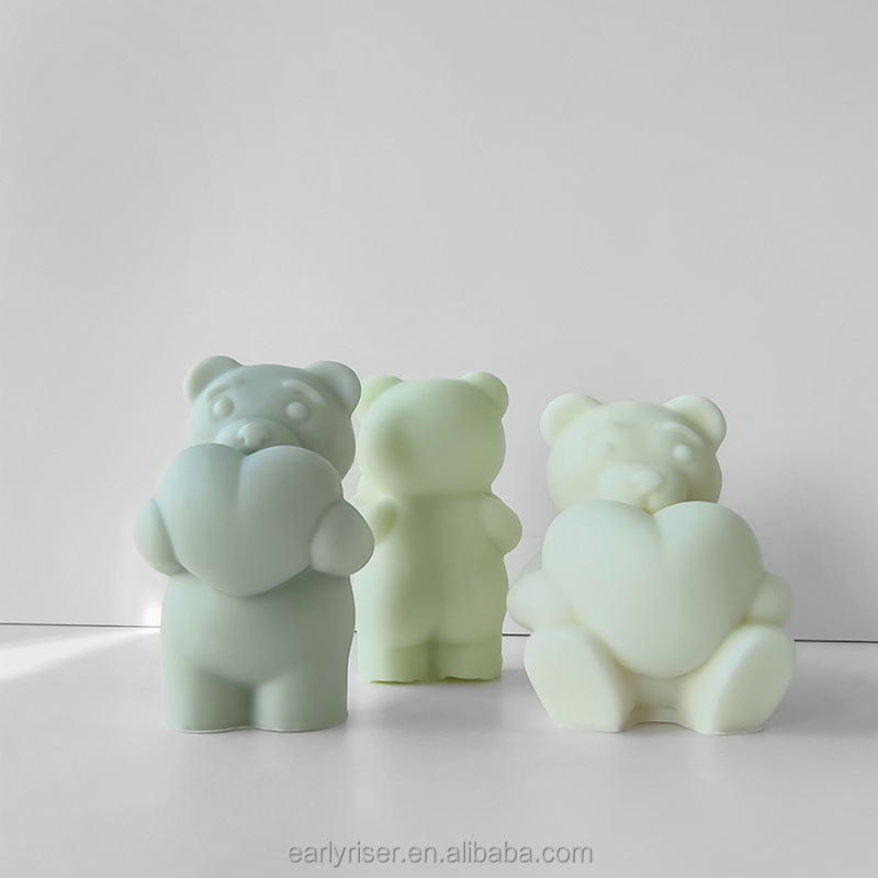 Early Riser Teddy Bear Aromatherapy Candle Mold DIY Three-dimensional Animal Sitting Bear Wax Silicone Mold Couple Gift Candle