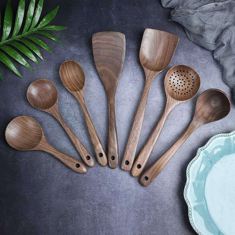 Black Walnut Wood Spoon Spatula Utensils Sets Household Wooden Rice Spoon Spatula Cooking Tools