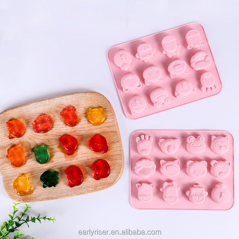 Early Riser 12 cavity mini animal fondant silicone mold baking chocolate jelly pudding diy handmade candy  soap mold