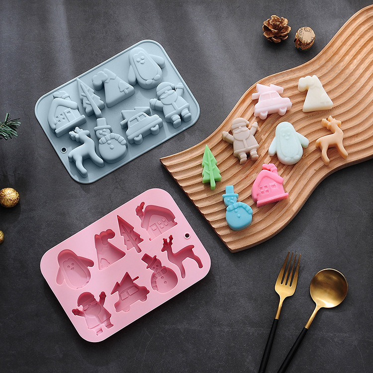 DIY penguin elk car house shape Christmas Day Baking Chocolate cake Silicone Mold cookie Candy Fondant Making tool Cake mold