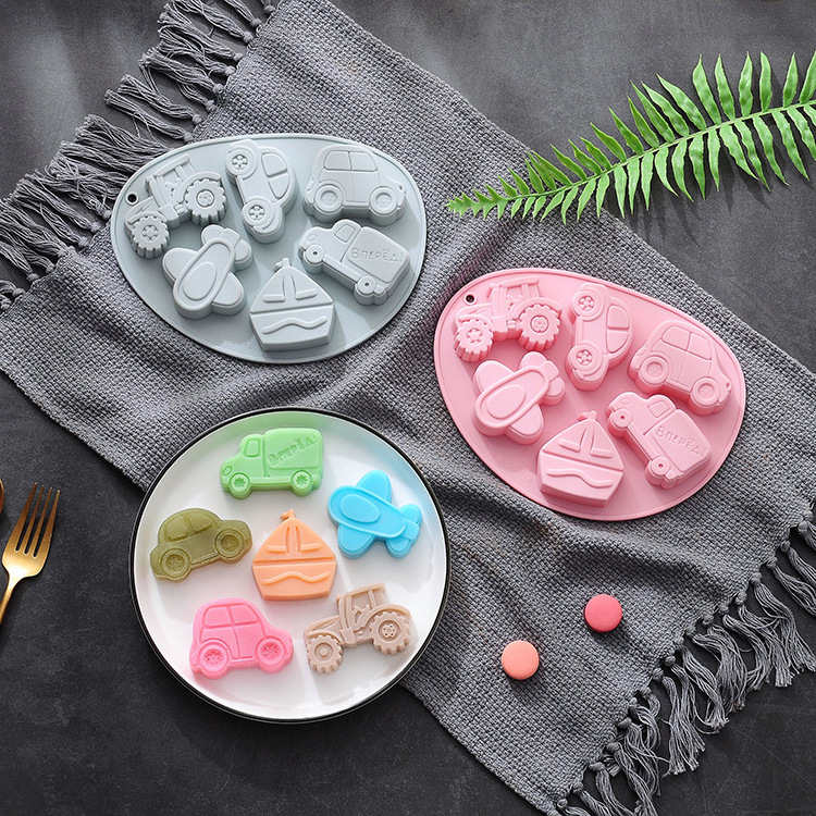 DIY 6 cavity Transport pattern silicone mold biscuit cake rice cake baking plate chocolate candy baking tool Cake decoration