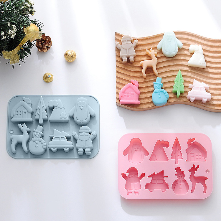 DIY penguin elk car house shape Christmas Day Baking Chocolate cake Silicone Mold cookie Candy Fondant Making tool Cake mold