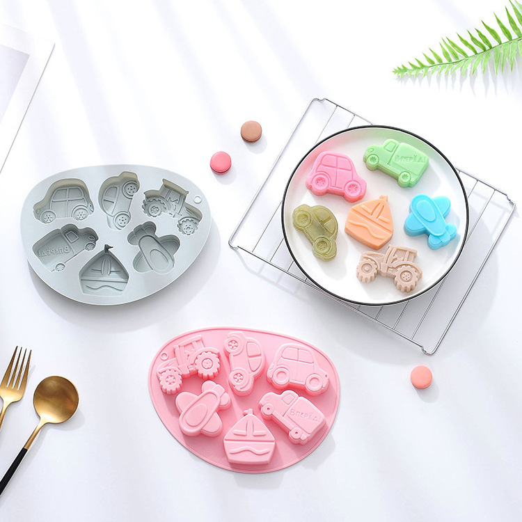 DIY 6 cavity Transport pattern silicone mold biscuit cake rice cake baking plate chocolate candy baking tool Cake decoration