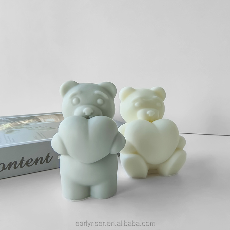 Early Riser Teddy Bear Aromatherapy Candle Mold DIY Three-dimensional Animal Sitting Bear Wax Silicone Mold Couple Gift Candle