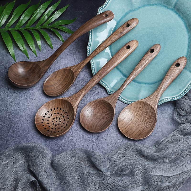 Black Walnut Wood Spoon Spatula Utensils Sets Household Wooden Rice Spoon Spatula Cooking Tools