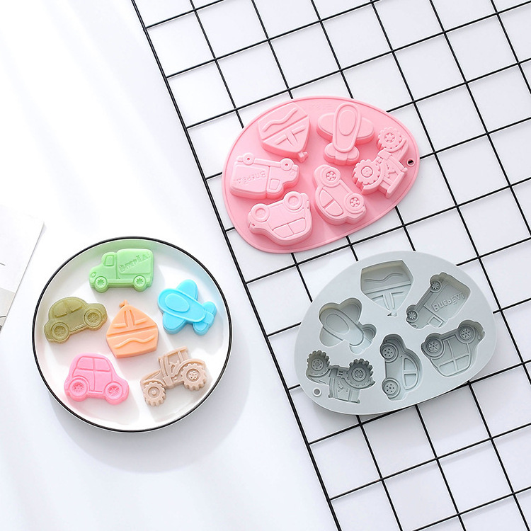 DIY 6 cavity Transport pattern silicone mold biscuit cake rice cake baking plate chocolate candy baking tool Cake decoration