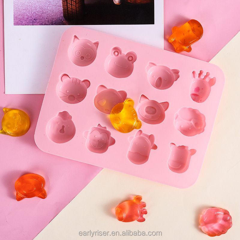 Early Riser 12 cavity mini animal fondant silicone mold baking chocolate jelly pudding diy handmade candy  soap mold