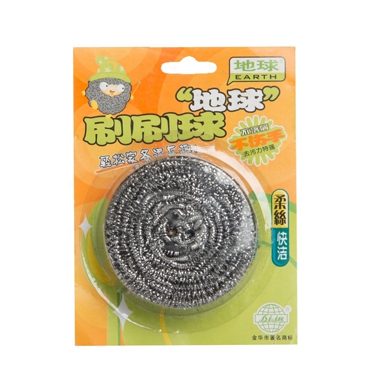 Custom logo print household pot washing stainless steel scourer with blister card