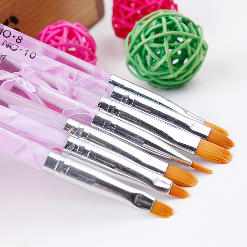 Fashion 7pcs Set Round Nail gel Brush Set With Purple Wave Handle Nycon Nail Painting Brush